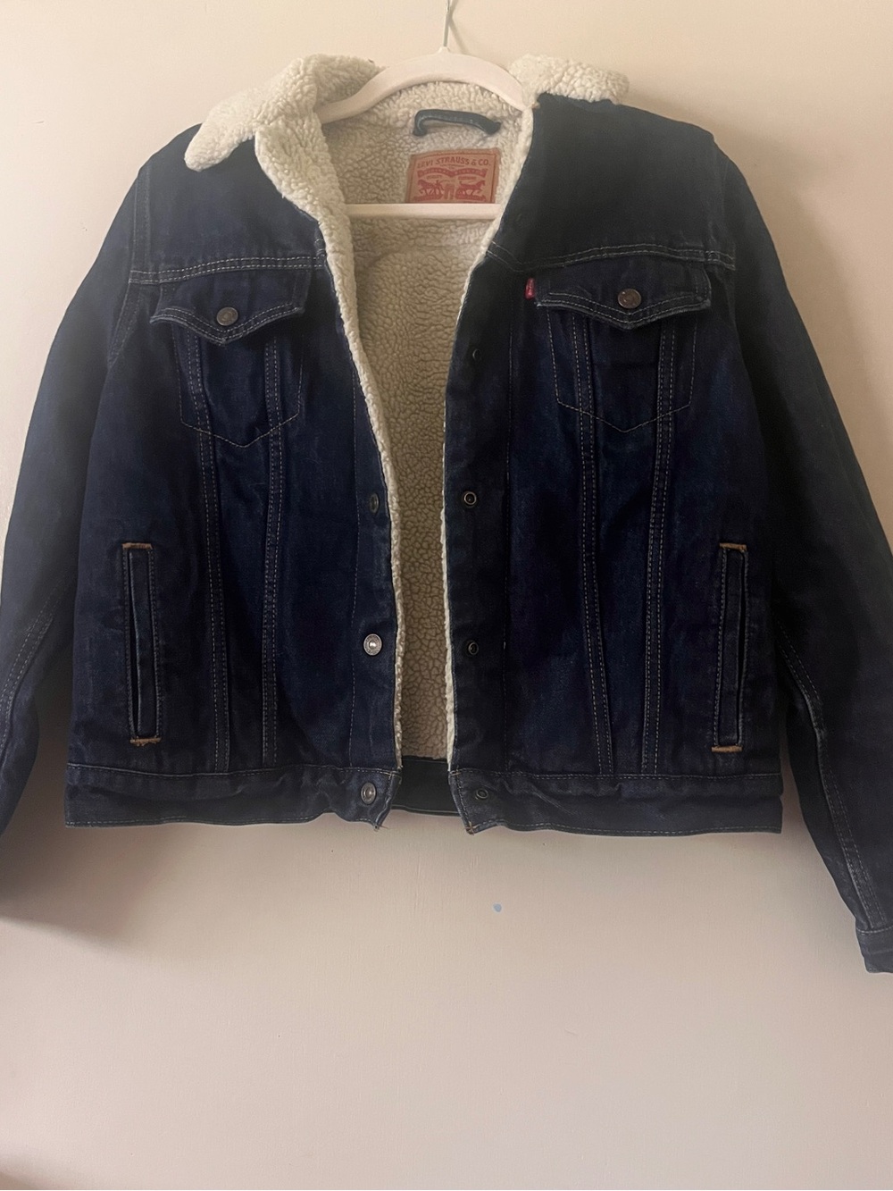 Levi’s dark rinse Sherpa trucker jacket
